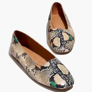 Madewell Cory Square Toe Flats in Snake Embossed Leather